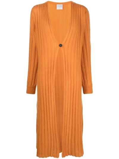 Shop Forte Forte Ribbed-knit Cardi-coat In Orange