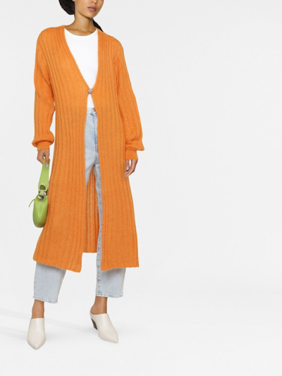 Shop Forte Forte Ribbed-knit Cardi-coat In Orange