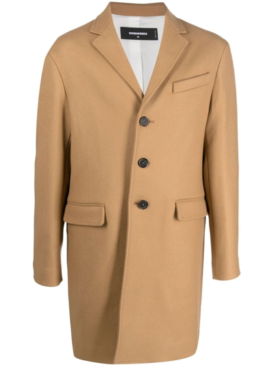 Shop Dsquared2 Single-breasted Virgin Wool-blend Coat In Neutrals