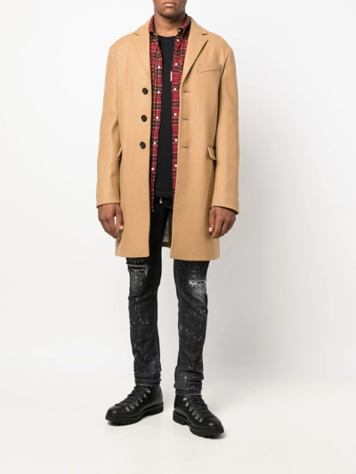 Shop Dsquared2 Single-breasted Virgin Wool-blend Coat In Neutrals