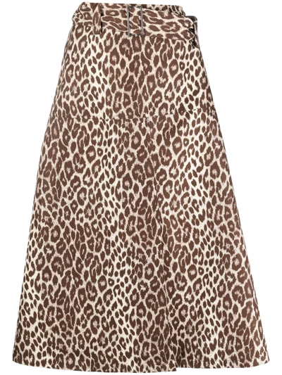 Shop Jil Sander Leopard-print Midi Skirt In Nude