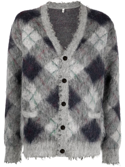 Shop R13 Argyle-knit Mohair Wool-blend Cardigan In Grau