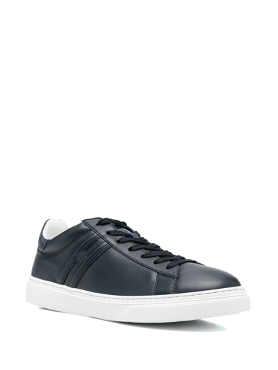 Hogan Solid Color Leather Low-top Sneakers With Suede Detail In Blau