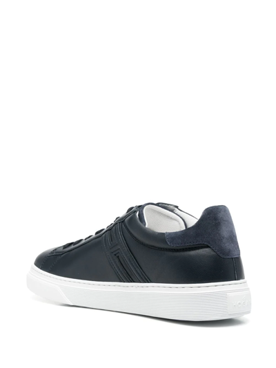 Hogan Solid Color Leather Low-top Sneakers With Suede Detail In Blau