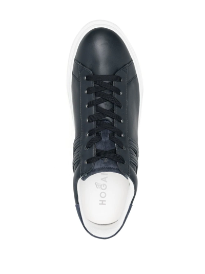 Hogan Solid Color Leather Low-top Sneakers With Suede Detail In Blau