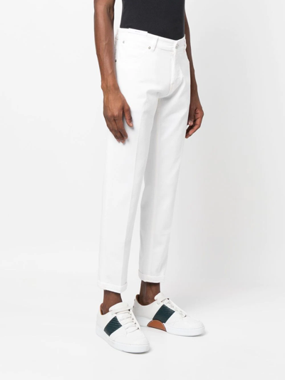 Shop Pt Torino Stretch-cotton Tapered Jeans In Weiss