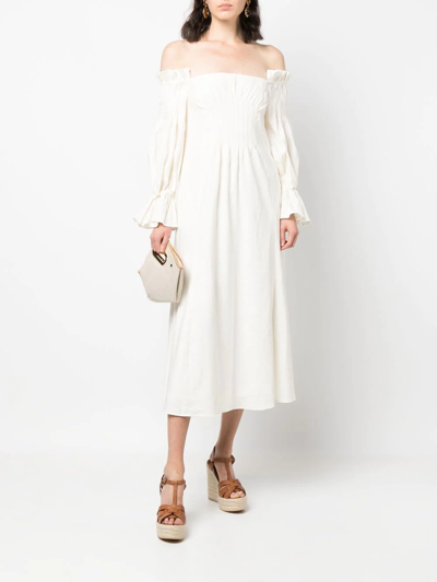Cult Gaia Ida Off-the-shoulder Ruffled Linen-blend Midi Dress In Nude