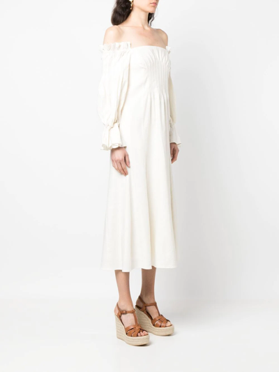 Cult Gaia Ida Off-the-shoulder Ruffled Linen-blend Midi Dress In Nude