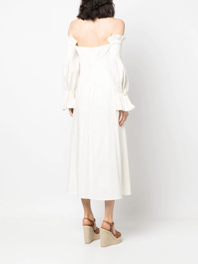 Cult Gaia Ida Off-the-shoulder Ruffled Linen-blend Midi Dress In Nude