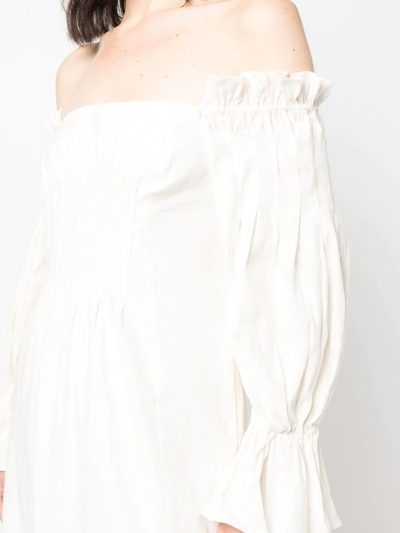 Cult Gaia Ida Off-the-shoulder Ruffled Linen-blend Midi Dress In Nude