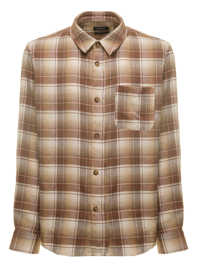 Shop Apc A.p.c. Mans Cotton And Linen Check Shirt In Brown