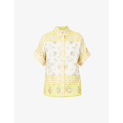 Shop Alemais Catalina Floral-print Cotton And Linen-blend Shirt In Lemon