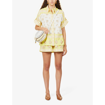 Shop Alemais Catalina Floral-print Cotton And Linen-blend Shirt In Lemon