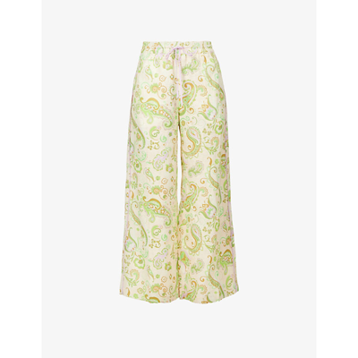 Shop Alemais Marta Paisley-print Linen Trousers In Mint