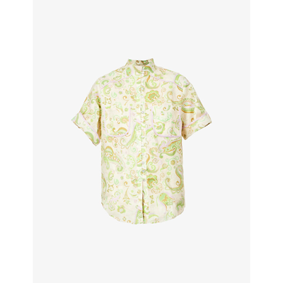 Shop Alemais Marta Paisley-print Linen Shirt In Mint