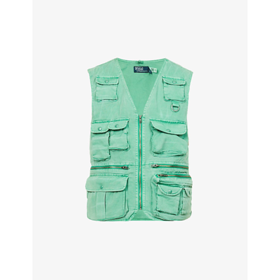 Flap-pocket Faded Cotton-twill Vest In Raft Green