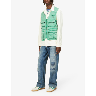 Flap-pocket Faded Cotton-twill Vest In Raft Green