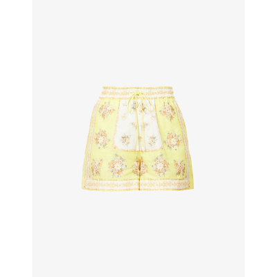 Shop Alemais Catalina Floral-print Cotton And Linen-blend Shorts In Lemon