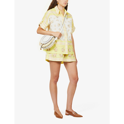 Shop Alemais Catalina Floral-print Cotton And Linen-blend Shorts In Lemon