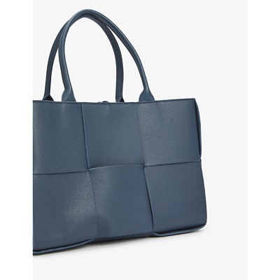 Shop Bottega Veneta Arco Medium Leather Tote Bag In Deep Blue-silver
