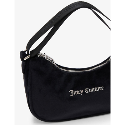 Shop Juicy Couture Womens Black Logo-plaque Velour Shoulder Bag