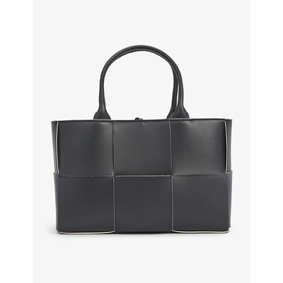 Shop Bottega Veneta Womens Black Black-whit-sil Arco Small Intrecciato Leather Tote Bag