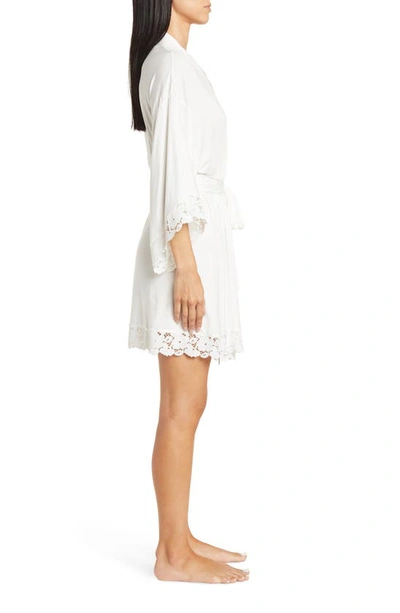 Shop Eberjey Naya Lace Trim Jersey Knit Robe In Ivory