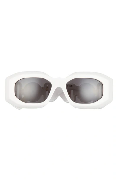 Shop Versace 53mm Rectangular Sunglasses In White/ Dark Grey