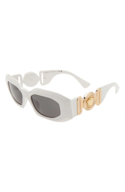Shop Versace 53mm Rectangular Sunglasses In White/ Dark Grey