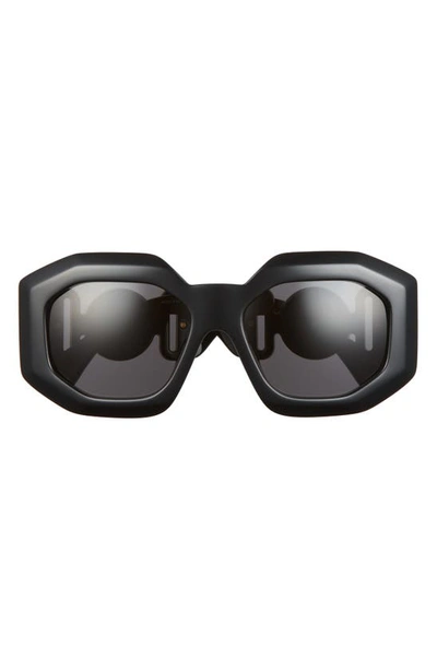 Shop Versace 56mm Square Sunglasses In Black/ Dark Grey
