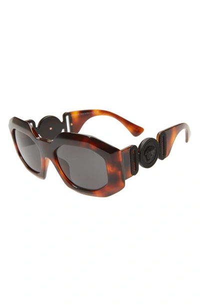 Shop Versace 56mm Square Sunglasses In Havana/ Dark Grey