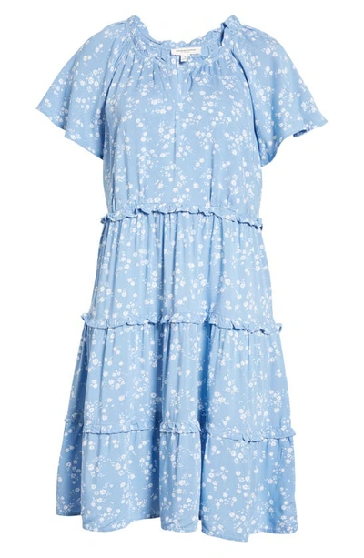 Shop Beachlunchlounge Camila Floral Flutter Sleeve Dress In Dreamy Blue