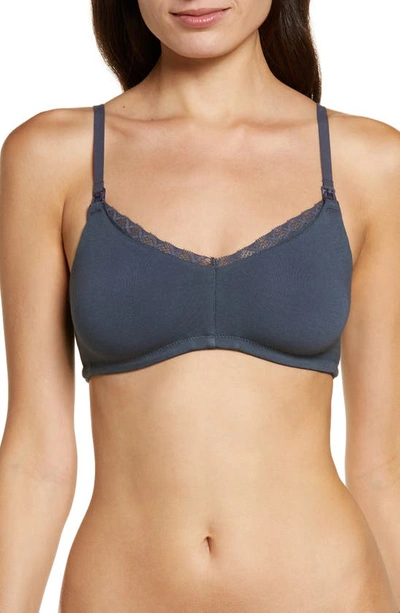 Shop Natori Bliss Wireless Pima Cotton Nursing Bra In Ash Navy