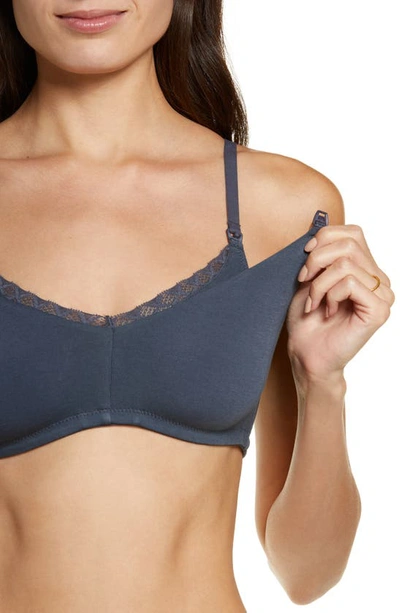 Natori Women's Bliss Maternity Nursing Wireless Bra 765058 In Ash Navy
