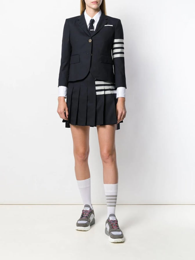 Shop Thom Browne Women Mini Dropped Back Pleated Skirt In Engineered 4 Bar Plain Weave Suiting In 415 Navy