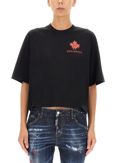 Shop Dsquared2 "smiling Maple" T-shirt In Black
