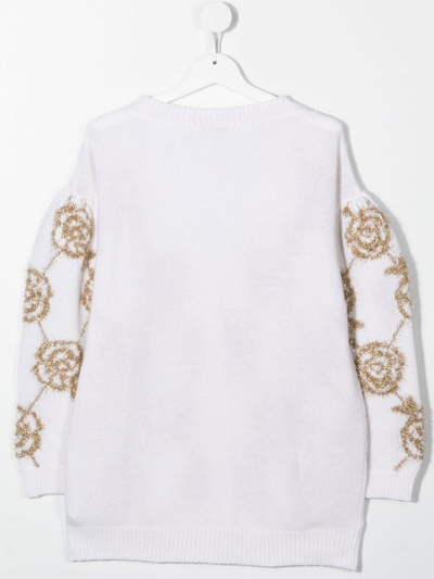 Shop Monnalisa Embroidered-rose Cardigan In 白色