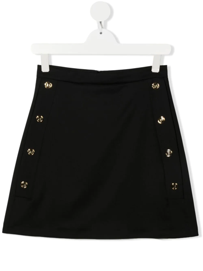 Shop Balmain Teen Embossed-button Detail Skirt In Black