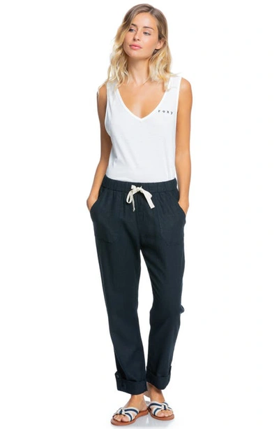 Shop Roxy On The Seashore Linen Blend Pants In Anthracite