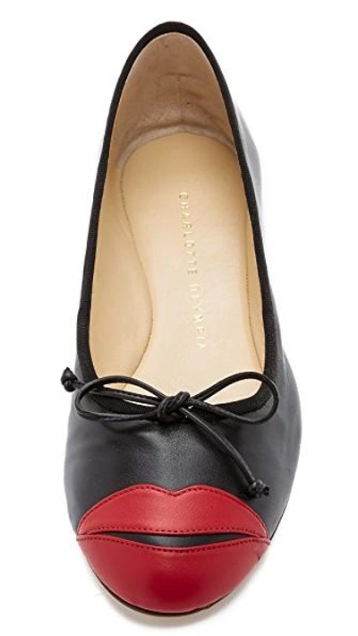 Shop Charlotte Olympia Kiss Me Darcy Flats In Black/red