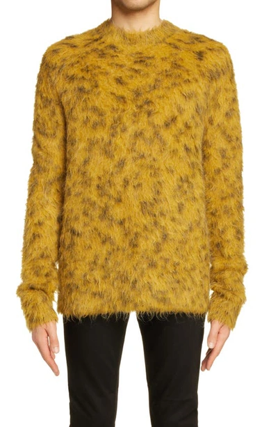 Shop Acne Studios Leopard Jacquard Crewneck Sweater In Mustard Yellow/ White
