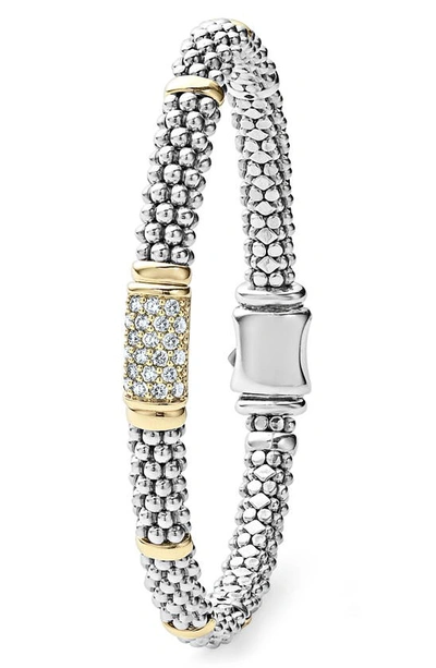 Lagos Diamond Caviar Bead Bracelet In Silver Gold Diamond