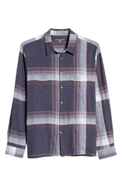 Shop John Varvatos Cole Regular Fit Plaid Seersucker Button-up Shirt In Plum Wood
