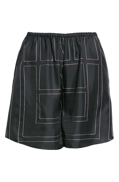Totême Black Monogram Silk Pj Shorts In Black Monogram