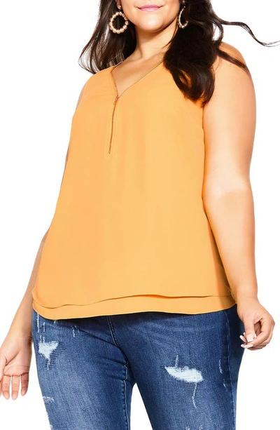 Shop City Chic Sexy Zip Sleeveless Top In Gold