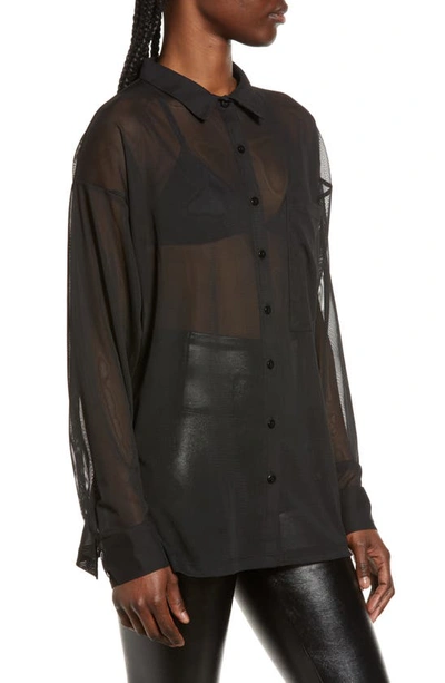 Asos Design Oversized Mesh Shirt In Black - Black In Black