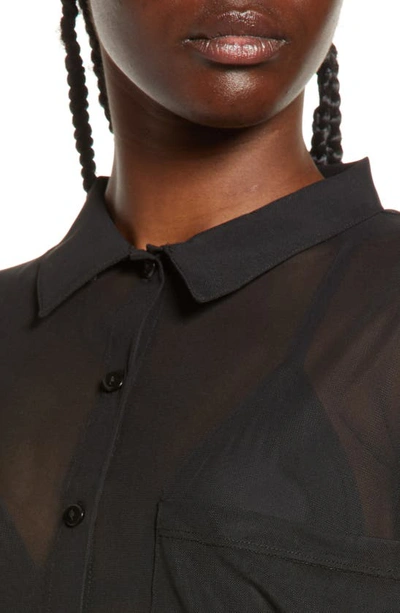 Shop Asos Design Mesh Oversize Button-up Shirt In Black