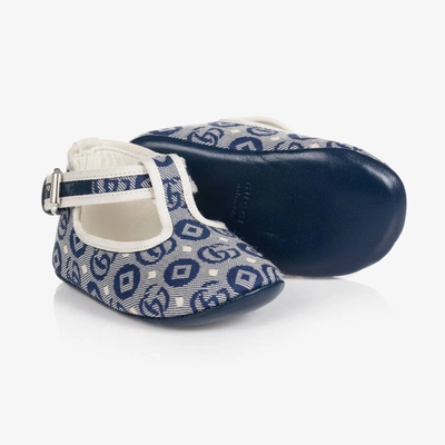 Shop Gucci Navy Blue Gg Pre-walker Shoes