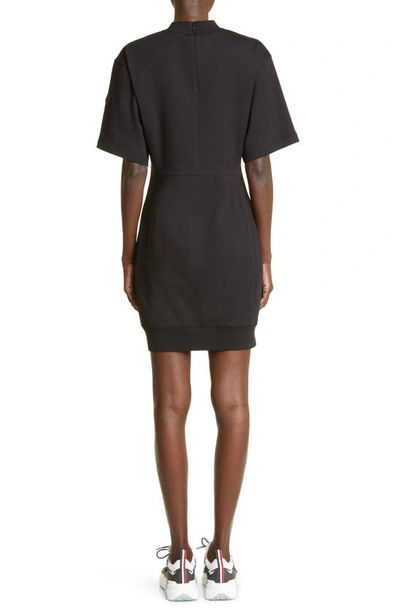 Shop Moncler Stretch Cotton Fleece T-shirt Dress In Black