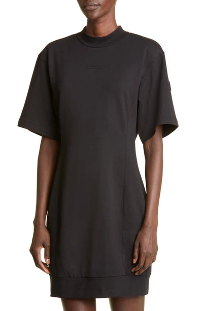 Shop Moncler Stretch Cotton Fleece T-shirt Dress In Black